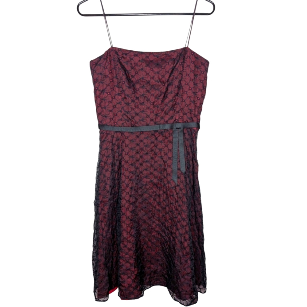 Laundry By Shelli Segal Women's Burgundy Black Silk Cocktail Party Dress Size 6